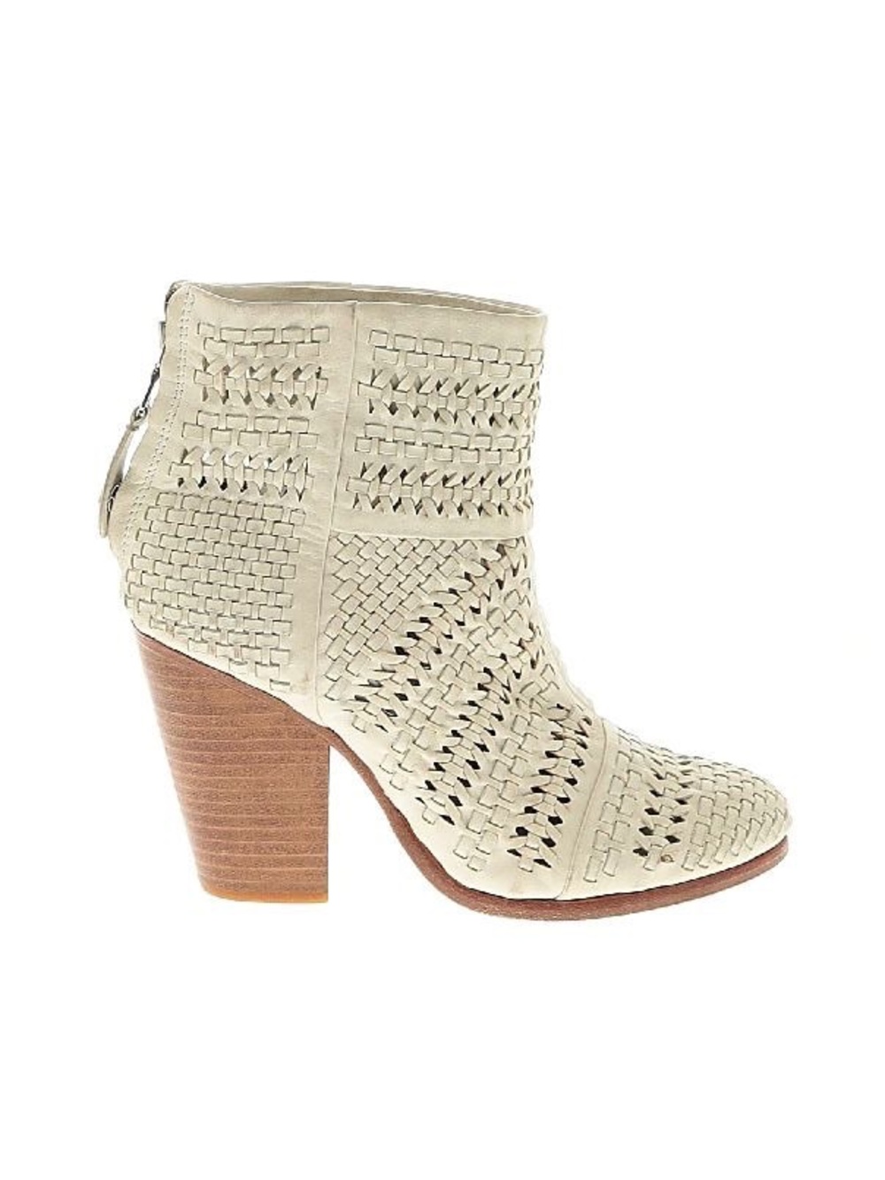 rag & bone Cream Woven Leather Ankle Bootie with Stacked Heel